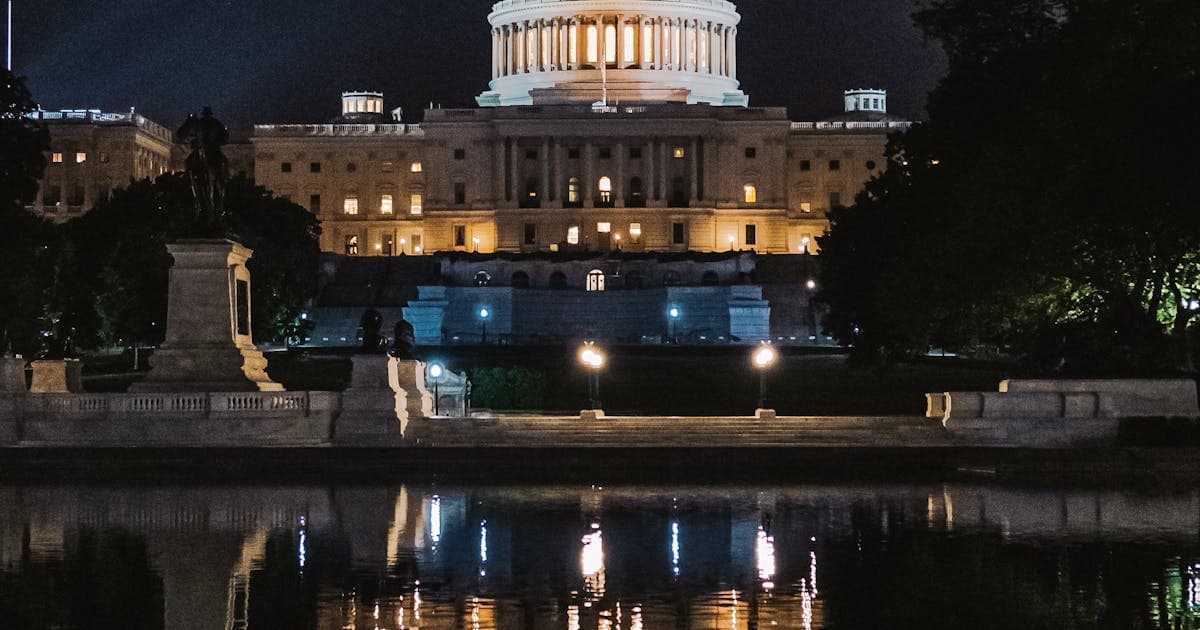 The US Capitol building illuminated at night, representing Revolut's push into American finance