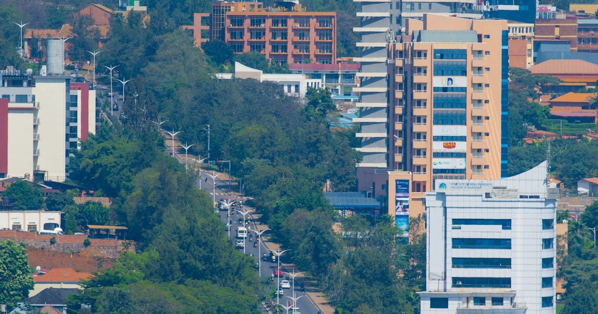 Aerial view of Kigali's modern skyline, where Rwanda launched its new national FinTech Centre